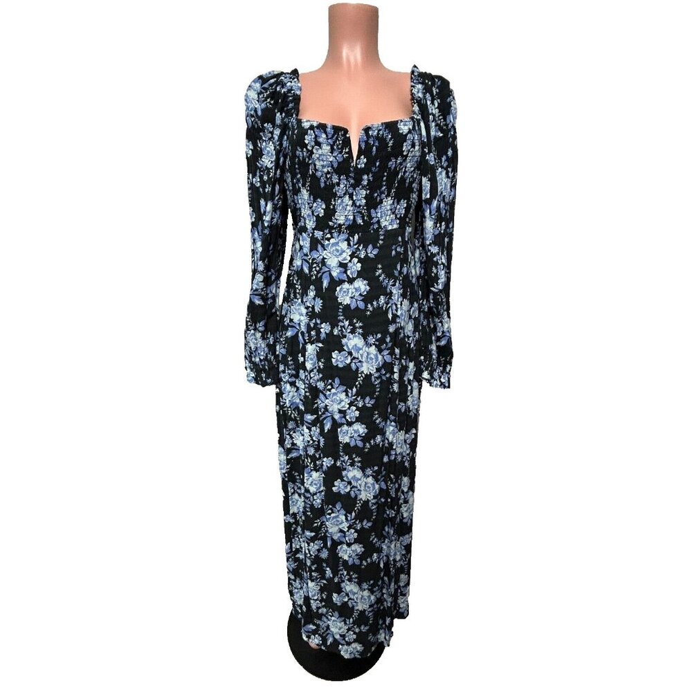 Free People Jaymes Smocked Bodice Midi Dress Women's Size Small Black Combo NWT